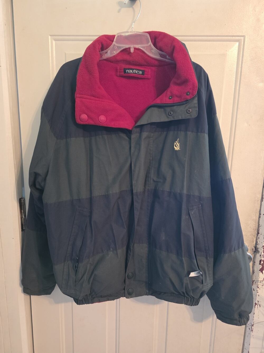 Vintage 90s Nautica Jacket Men's Navy Green Reversible Red Fleece XL